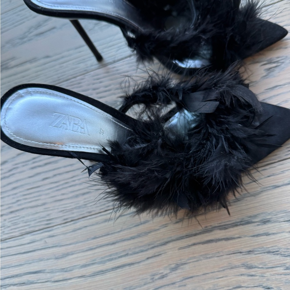 Zara Black Feather Heels - Picture 6 of 7